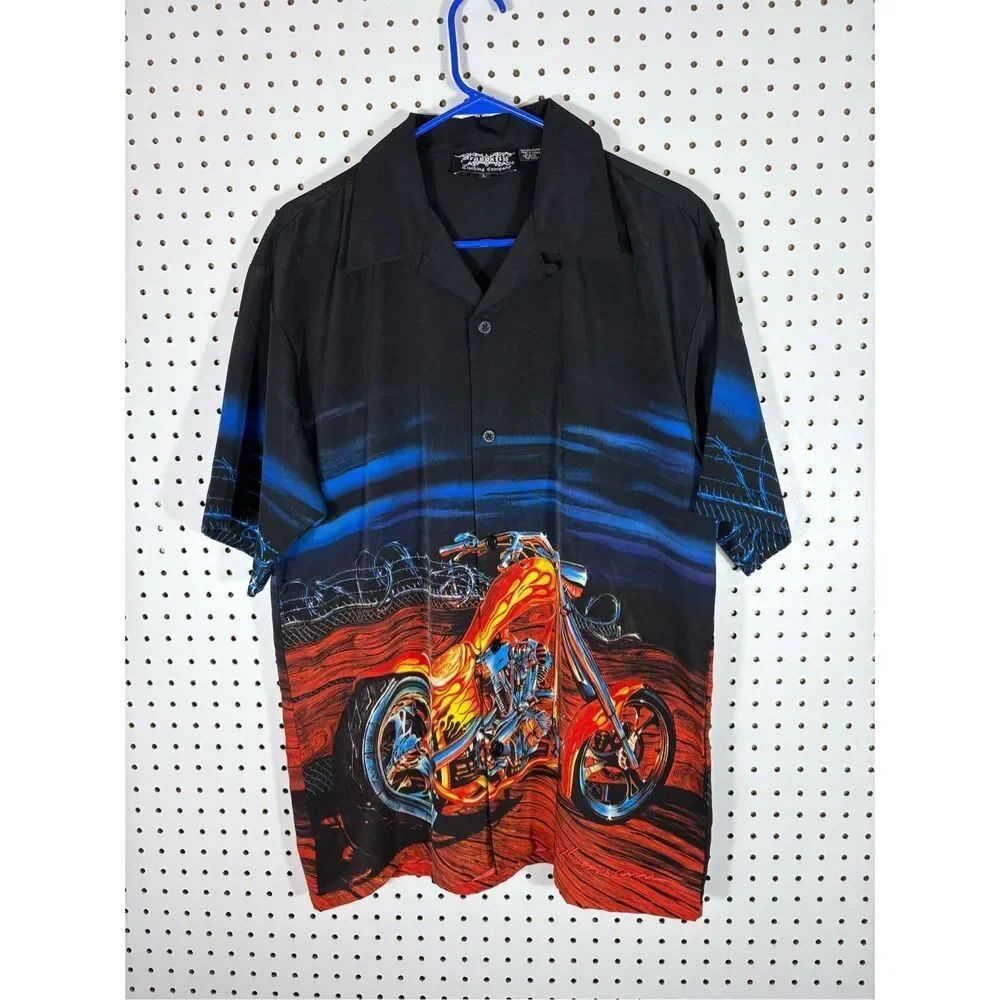 Dragonfly motorcycle print button down shirt size L